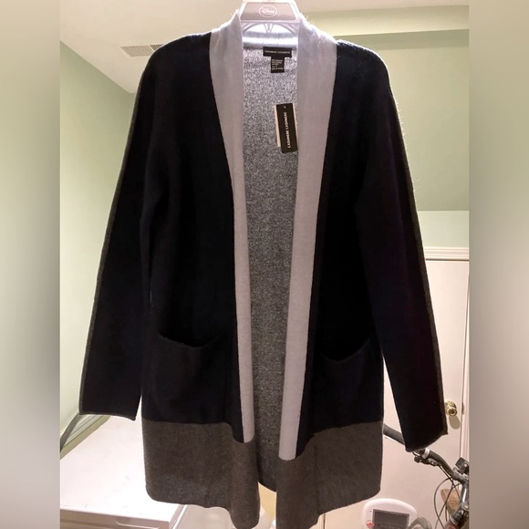 Cashmere Cashmere size XL 100% cashmere blue gray color block open front sweater - Picture 4 of 9